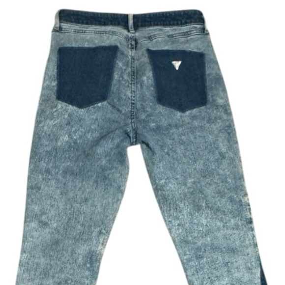 GUESS Acid Wash Two Tone 1981 Skinny Blue Denim Jeans Sz 28 Mid Rise Fray Ankle - Picture 5 of 9